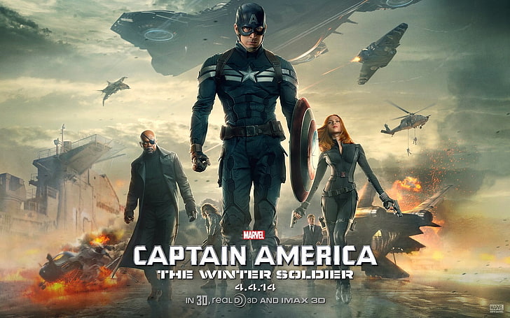 Marvel Captain America Плакат «Зимний солдат», «Капитан Америка: зимний солдат», «Капитан Америка», Ник Фьюри, «Черная вдова», Баки Барнс, Крис Эванс, Сэмюэл Л. Джексон, Скарлетт Йоханссон, HD обои
