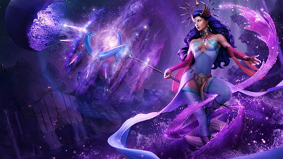 Fantasy, Sorceress, Blue Hair, Girl, Magic, Purple, Woman, HD wallpaper HD wallpaper