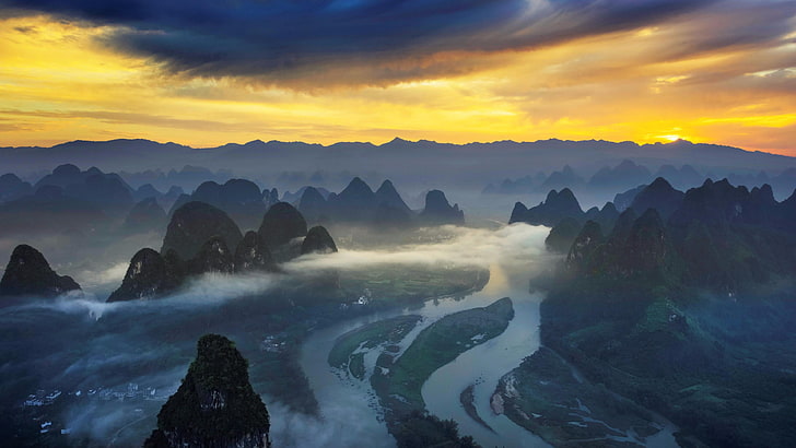 الجبال ، الصين ، قويلين ، آسيا ، المناظر الطبيعية، خلفية HD