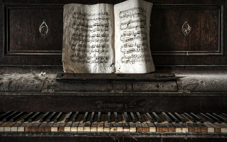 paper, piano, abandoned, old, HD wallpaper