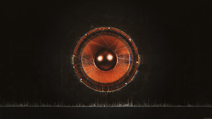 runde orange Balltapete, Störschubkunst, Musik, Schwarzes, abstrakt, HD-Hintergrundbild