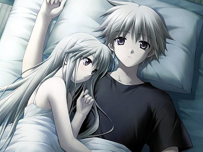 manliga och kvinnliga animerade karaktär tapeter, anime, par, kärlek, säng, HD tapet HD wallpaper