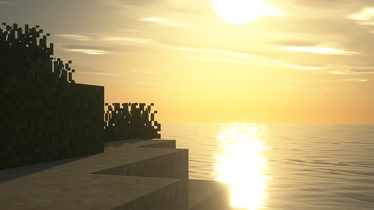 zachód słońca, wschód słońca, Minecraft, shadery, gry wideo, zrzut ekranu, krajobraz, portal, Tapety HD