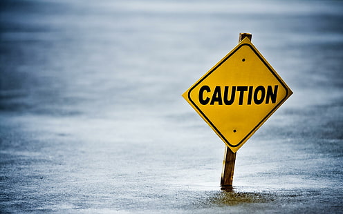 Caution sign, yellow and black caution signage, funny, caution, sign, flood, warning, HD wallpaper HD wallpaper