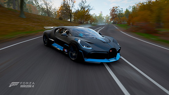 Forza Horizon 4, Bugatti Divo, Divo, corrida, deriva, estrada, HD papel de parede HD wallpaper