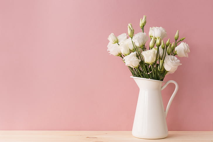 Bunga, karangan bunga, vas bunga, Eustoma, Wallpaper HD