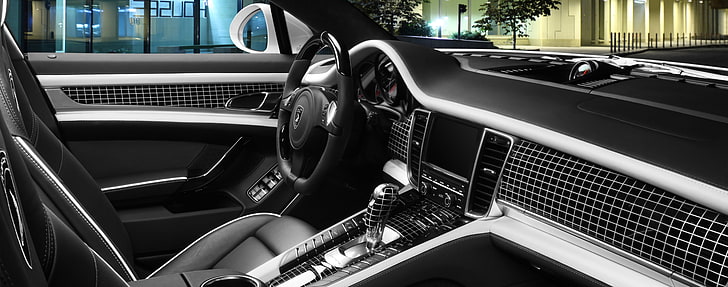 Interior Porsche Panamera Stingray, black car dashboard, Cars, Car Interiors, porsche, panamera, stingray, topcar, interior, HD wallpaper