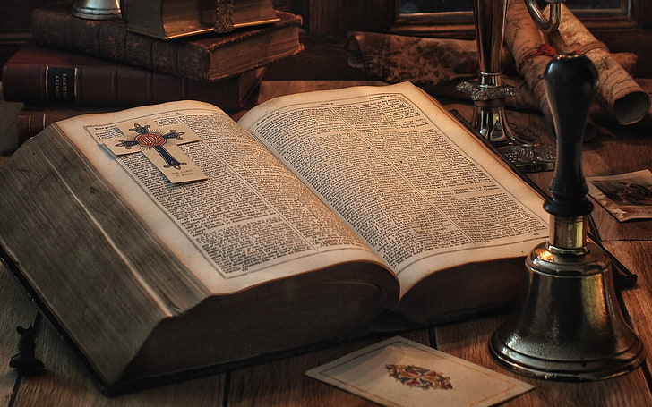 book, bell, page, The Bible, folio, HD wallpaper