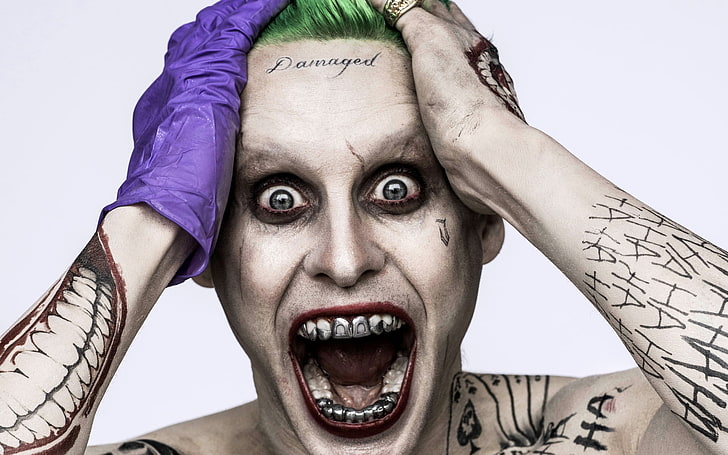 Самоубийствен отряд Joker, зъби, татуировка, ужас, ръкавица, Creek, Joker, Jared Leto, Suicide Squad, HD тапет