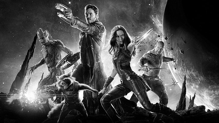 Guardianes de la galaxia, monocromo, películas, Marvel Cinematic Universe, Fondo de pantalla HD
