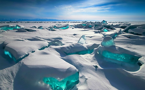 природа, пейзаж, снег, лед, зима, голубой, HD обои HD wallpaper