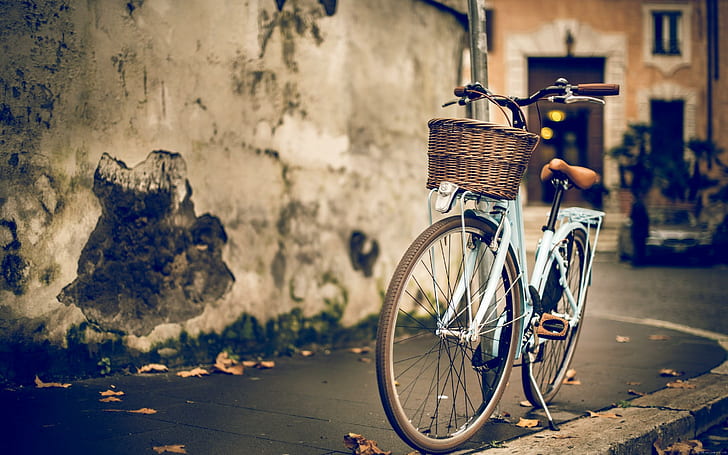 Vintage kvinnacykel, vit och brun stadscykel, cykel, tappning, transport, gammal, sepia, gata, HD tapet