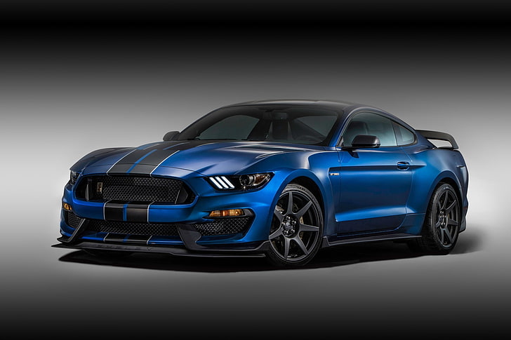 biru Ford Mustang coupe, latar belakang, Mustang, Ford, Shelby, bagian depan, mobil Muscle, GT350R, Wallpaper HD