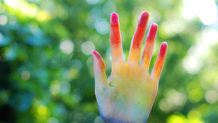 left human palm, colorful, hands, HD wallpaper