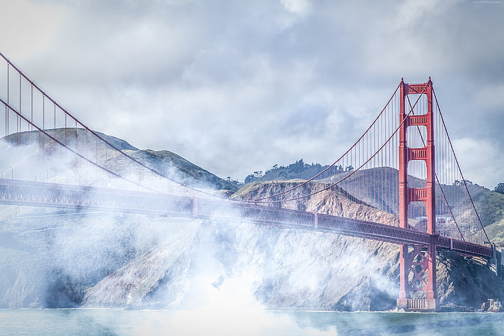 5k, San Francisco, 4k, Golden Gate, USA, bridge, fog, HD wallpaper