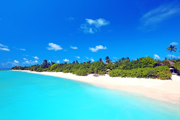 white sand beach, Beach resorts, Laamu, Maldives, 4K, HD wallpaper