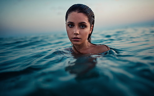 Ksenia Kokoreva ผู้หญิงใบหน้าทะเลผมเปียกผู้หญิงนอกบ้านหยดน้ำ, วอลล์เปเปอร์ HD HD wallpaper