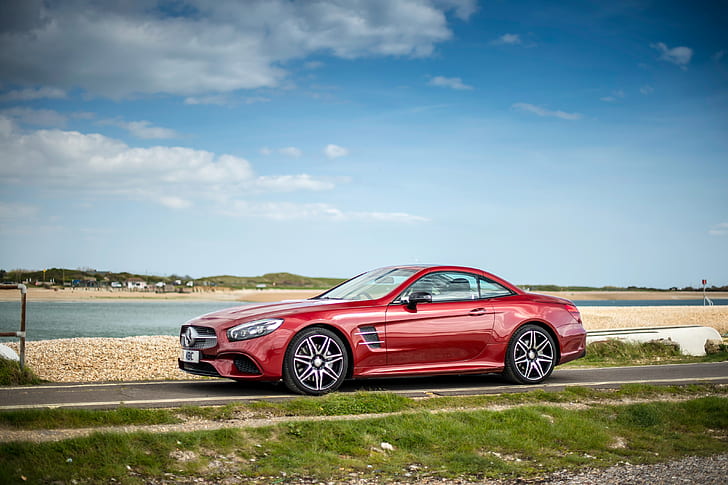 mercedes sl class, red, side view, road, cars, Vehicle, HD wallpaper
