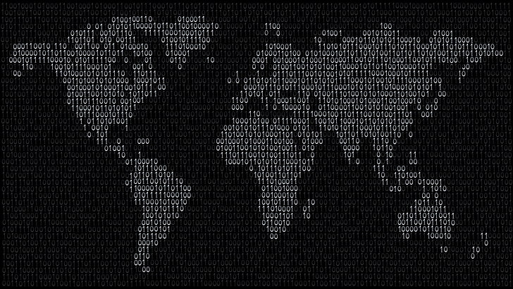 världskarta illustration, programmering, minimalism, minifierad, värld, binär, HD tapet