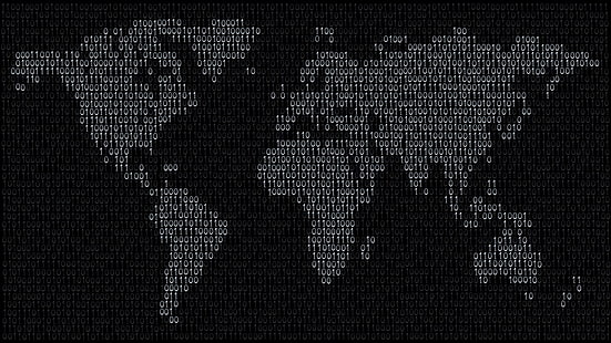 illustration de carte du monde, programmation, minimalisme, minifiée, monde, binaire, Fond d'écran HD HD wallpaper