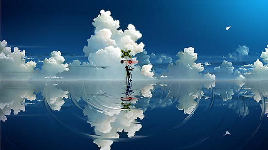 nuvole, Komeiji Koishi, aerei di carta, touhou, Sfondo HD HD wallpaper