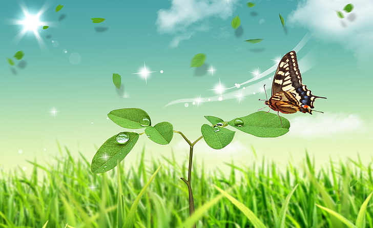 Dreamscape Spring 6, brown butterfly, Seasons, Spring, Dreamscape, HD wallpaper