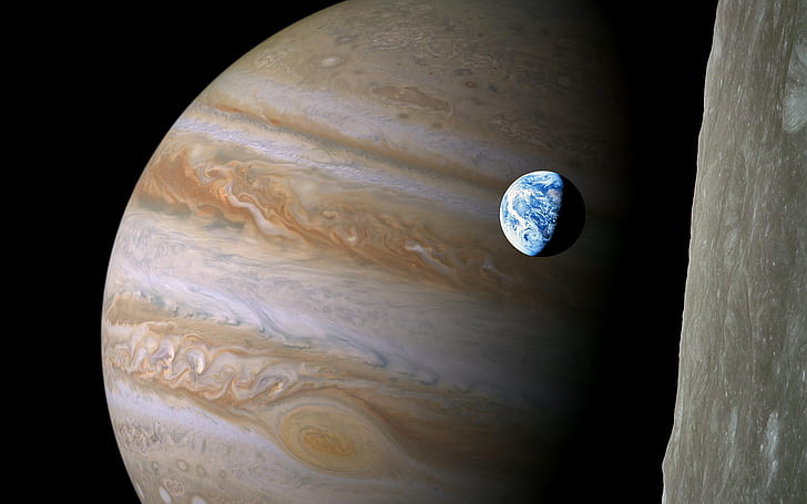 Jupiter Earth Planet HD, อวกาศ, โลก, ดาวเคราะห์, ดาวพฤหัสบดี, วอลล์เปเปอร์ HD