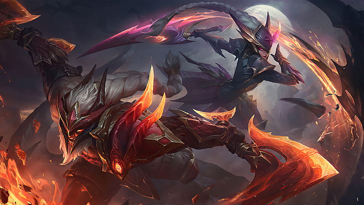 Dragonslayer, Diana (League Of Legends, Olaf, Fire, Dragon, League of Legends, Riot Games, HD tapet