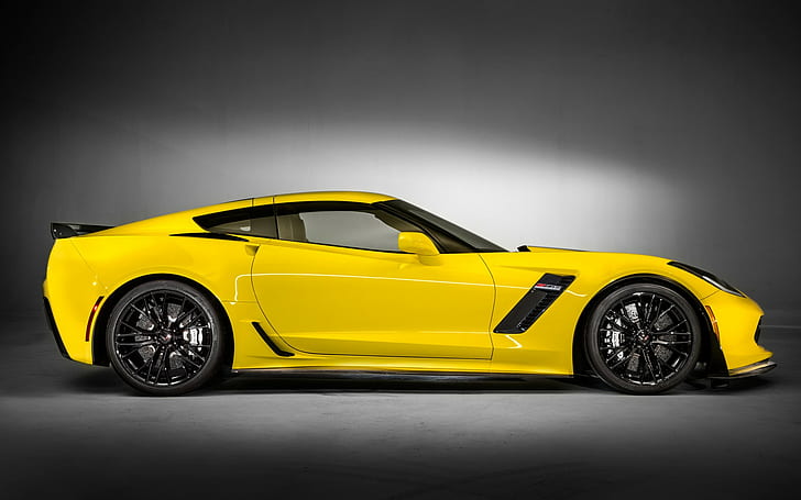2015 Chevrolet Corvette Z06, Шевроле Корвет Z06, суперкар, желтые автомобили, вид сбоку, HD обои