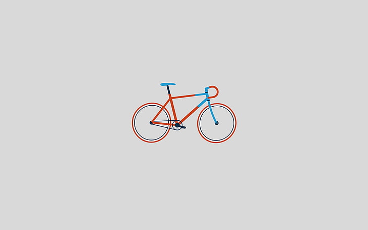 red and blue bicycle illustration, bicycle, sports, drawing, minimalism, HD wallpaper