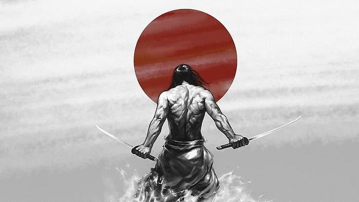 seni fantasi, pedang, katana, prajurit, samurai, Wallpaper HD
