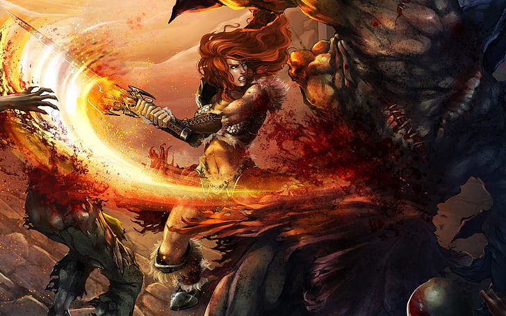 Diablo 3 Battle Monsters, женски герой, притежаващ меч цифров тапет, игри, Diablo, HD тапет