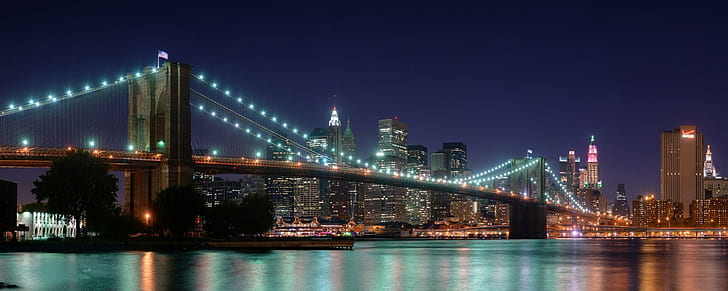 Brooklyn Bridge Panorama Dual Monitor, double, moniteur, pont, brooklyn, panorama, double moniteur, Fond d'écran HD