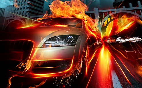 Audi TT Fire HD, automobili, fuoco, audi, tt, Sfondo HD HD wallpaper