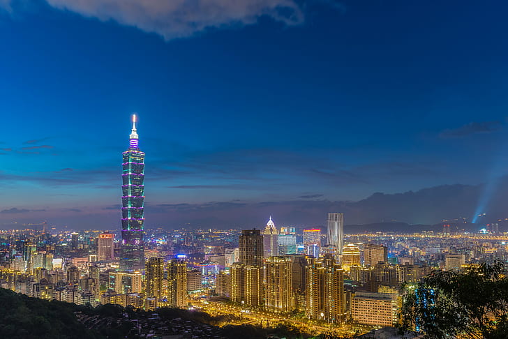 city buildings under blue sky, taipei, taipei, at Night, city, buildings, blue sky, D600, 35mm, HDR, Night view, Taipei 101, 象山, Taiwan, 台北, 台灣, asia, china - East Asia, cityscape, urban Skyline, architecture, tower, skyscraper, urban Scene, downtown District, famous Place, night, hong Kong, business, built Structure, modern, sky, building Exterior, HD wallpaper