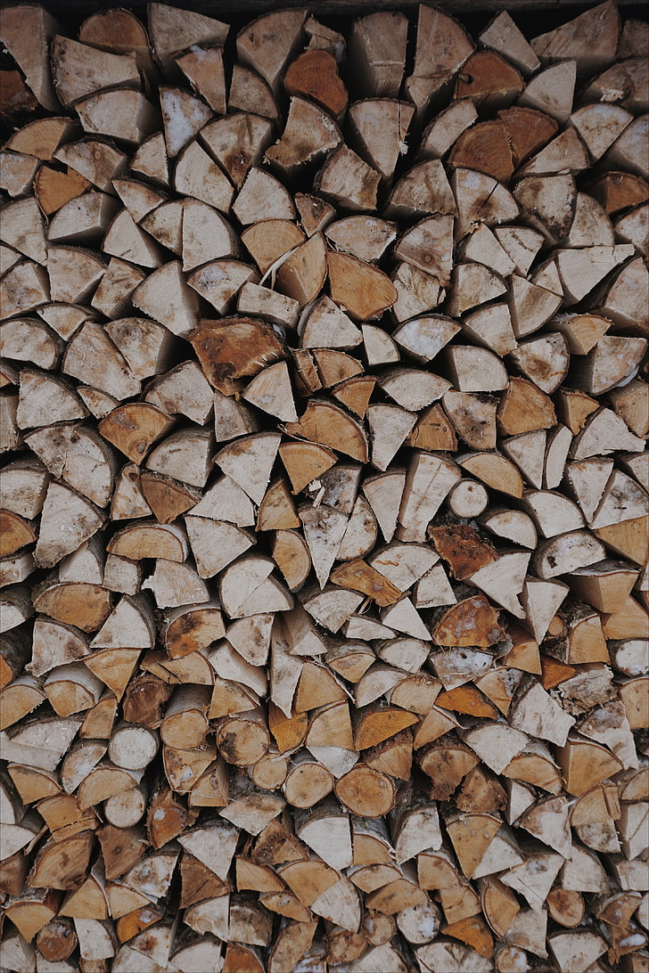 brown fire wood lot, firewood, wooden, woodpile, warehouse, HD wallpaper