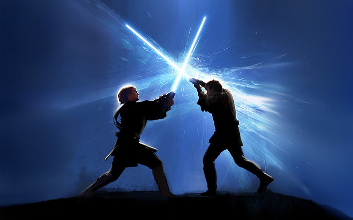 Star Wars light saber battle photo, star wars, fight, lightsabers, HD wallpaper