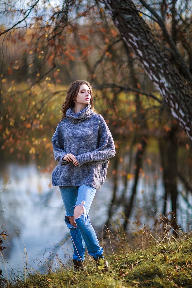 Disha Shemetova, torn jeans, women outdoors, women, model, HD wallpaper