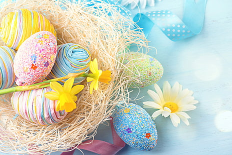 eggs, Easter, flower, 8k, HD wallpaper HD wallpaper