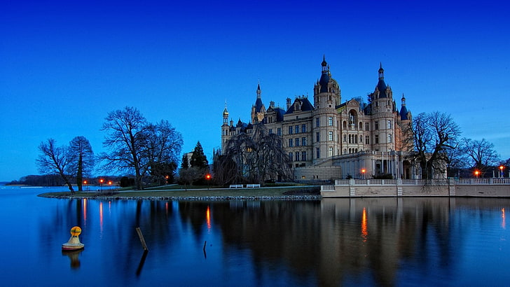 Palaces, Schwerin Palace, Building, Castle, Evening, Germany, HD wallpaper