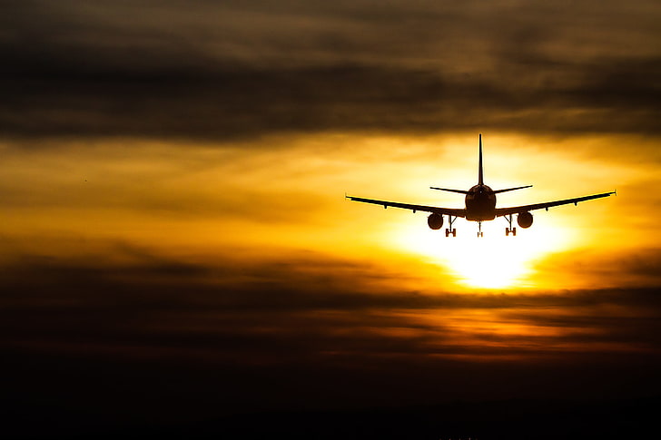 the sky, sunset, the plane, passenger, HD wallpaper
