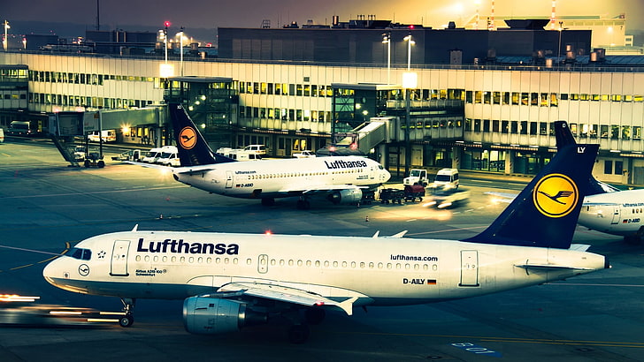 Lufthansa пассажирский самолет, самолет, авиация, аэропорт, HD обои