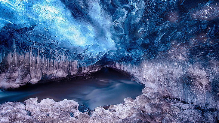 ice, ice cave, cave, freezing, geological phenomenon, glacial landform, HD wallpaper