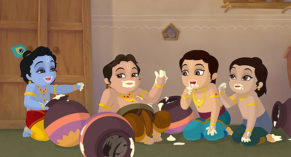 Lord Krishna Eating Makhan, gudar som äter digital tapeter, festivaler / helgdagar, Janmashtami, lord krishna, semester, vänner, äter, makhan, HD tapet HD wallpaper