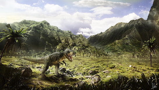 ต้นไม้, ไดโนเสาร์, ศิลปะ, pustosh, จูราสสิก, วอลล์เปเปอร์ HD HD wallpaper