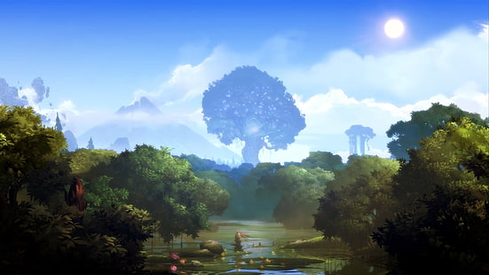 Videospiel Wallpaper, Ori und der blinde Wald, Wald, Bäume, Geister, Landschaft, Lichter, Natur, HD-Hintergrundbild HD wallpaper