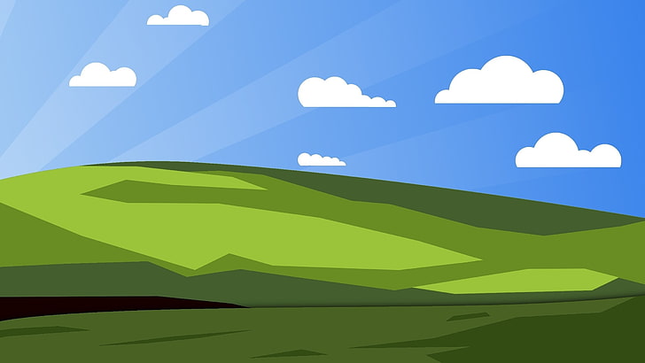 green grass under blue skies wallpaper, bliss, minimalism, Windows XP, HD wallpaper