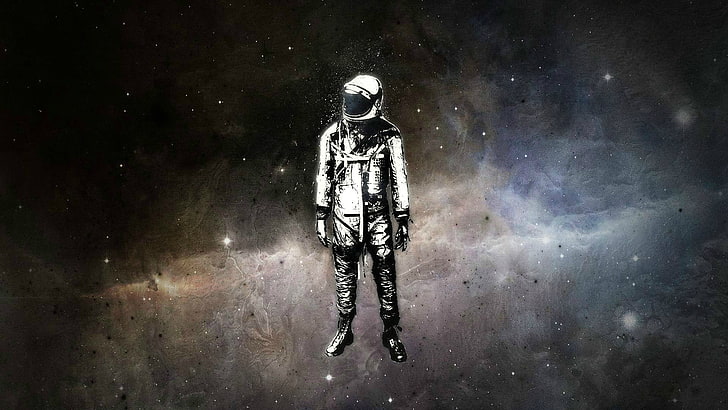 شخص يرتدي خوذة رائد فضاء ، فضاء ، أليكس شيري ، رائد فضاء ، عمل فني ، فن رقمي ، يوري غاغارين ، بساطتها ، فن الفضاء، خلفية HD