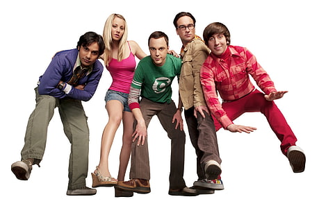 Serie TV, The Big Bang Theory, Cast, Howard Wolowitz, Jim Parsons, Johnny Galecki, Kaley Cuoco, Kunal Nayyar, Leonard Hofstadter, Penny (The Big Bang Theory), Raj Koothrappali, Sheldon Cooper, Simon Helberg, Sfondo HD HD wallpaper