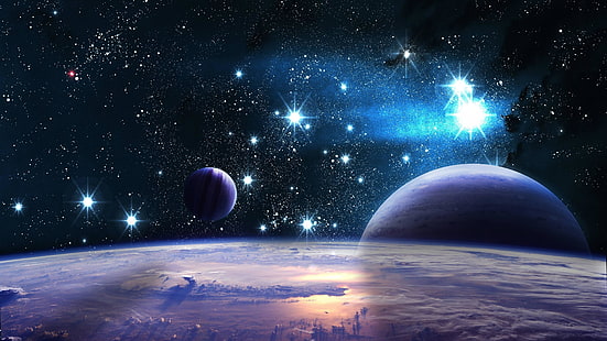 arte espacial, arte de fantasía, espacio exterior, cielo, tierra, exoplaneta, fantasía, universo, planeta, espacio, oscuridad, objeto astronómico, Fondo de pantalla HD HD wallpaper